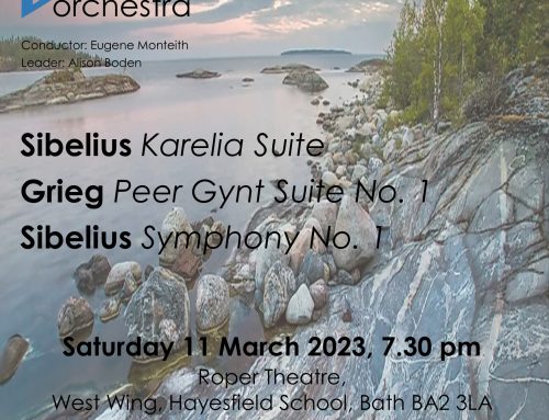 We look forward to our Spring concert at the Roper Theatre, Bath on 11th March 2023, playing music by Sibelius and Grieg